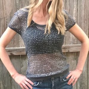 🤩BCBG MaxAzria Fishnet Crochet Sequin Top
